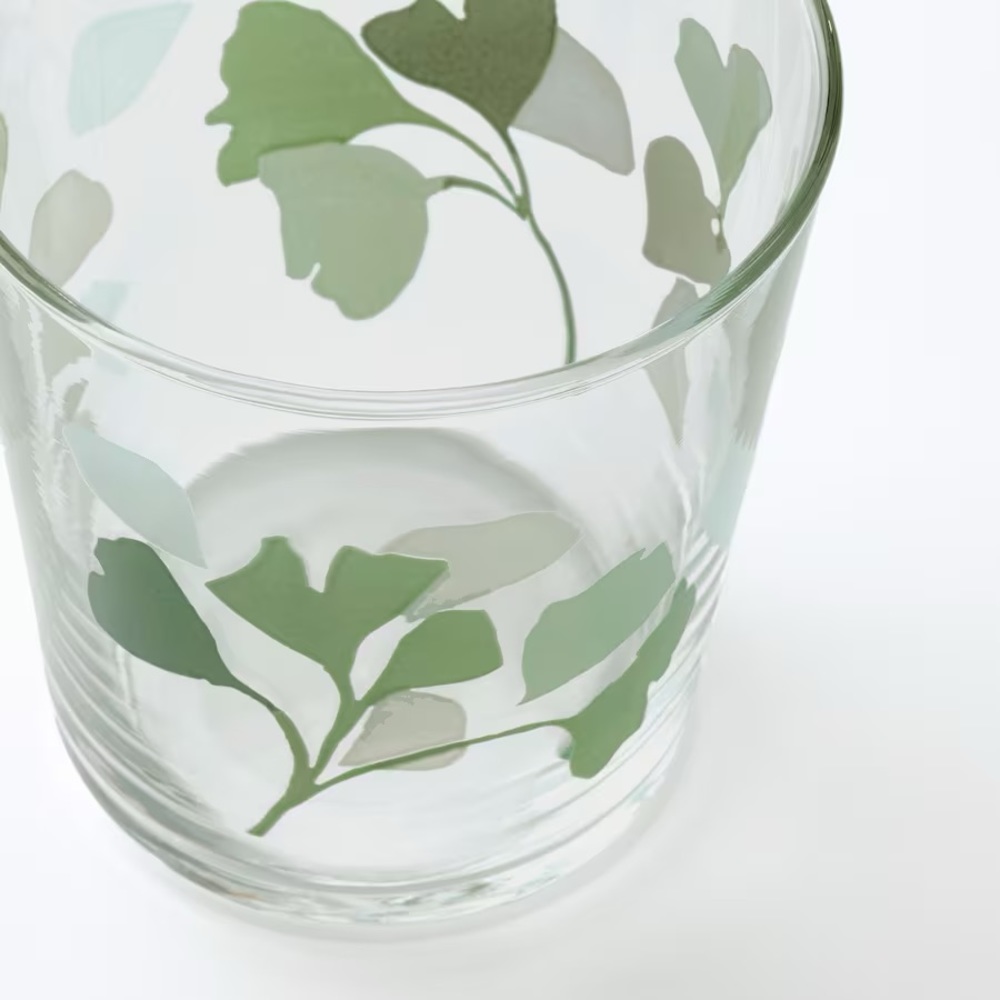 IKEA Glass, clear glass leaf patterned/green 10 oz NEW (4-PACK) - Picture 4 of 5
